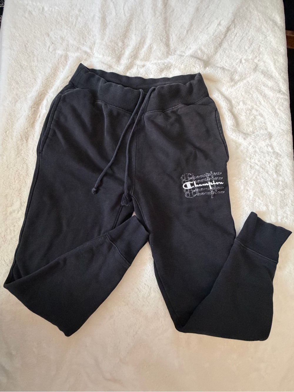 Vintage Champion Men's Black Logo Jogger Sweatpants